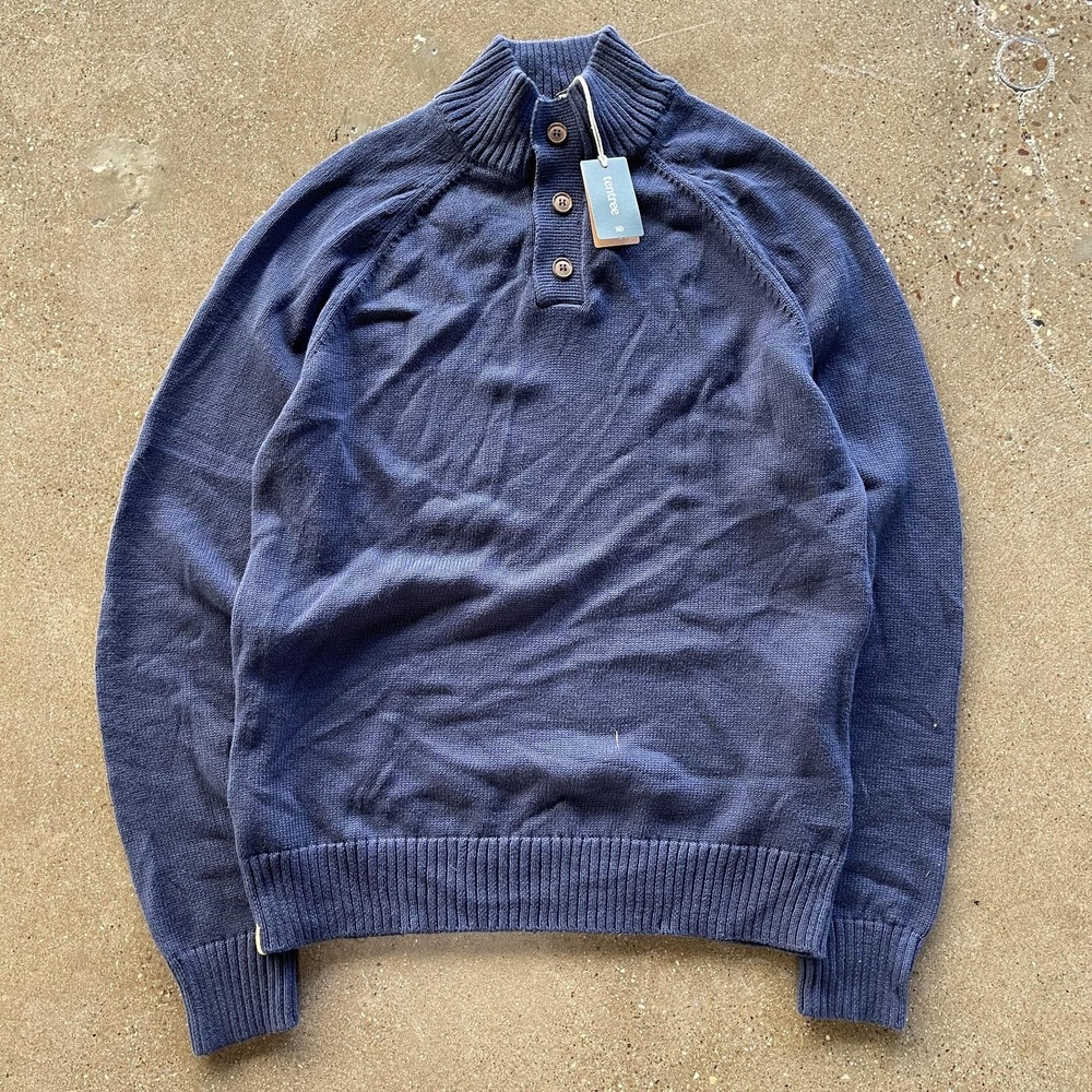 Tentree Sweater Mens Large Navy Blue Mock‎ Neck Henley Knit Pullover NWT